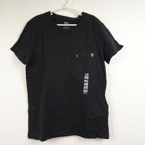 Levi's Pizza Theme T-Shirt Top Women's Size XS Black Pocket Embroidered Pizza